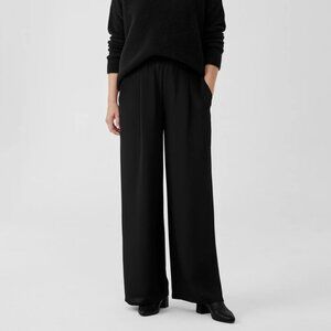 NWT Eileen Fisher Black Silk Hi Waist Wide F/L Pant
